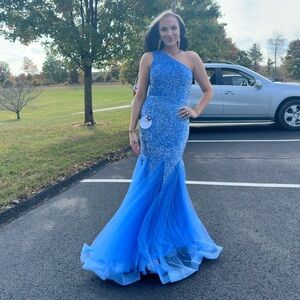 Sequin Blue One-Shoulder Gown
